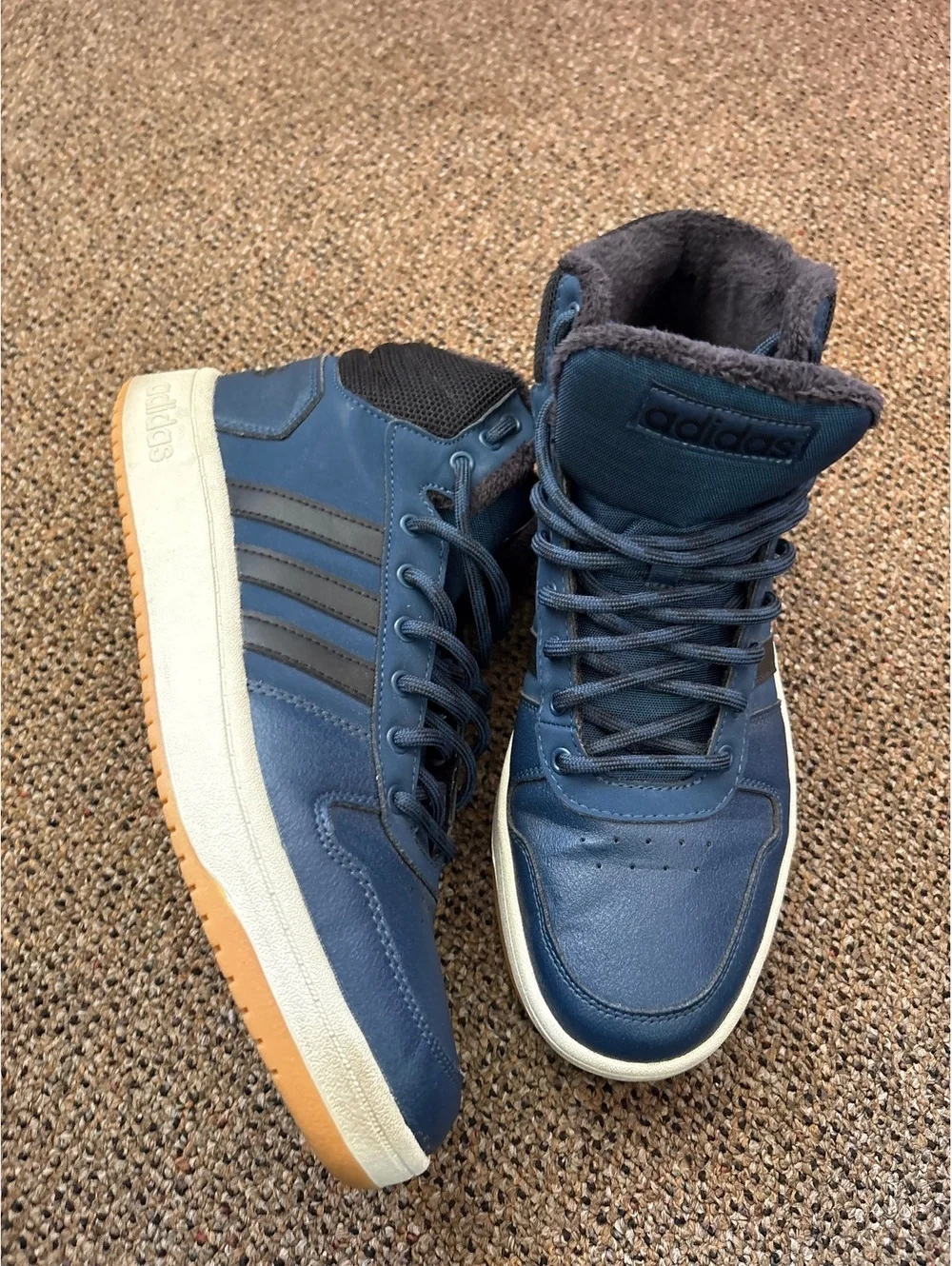 Adidas Men's Navy Blue High-Top Sneakers with Fleece Lining Size 11